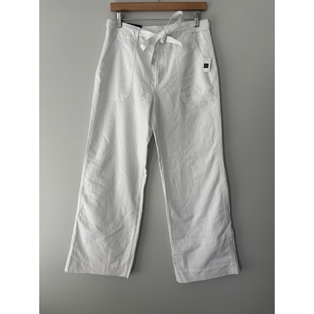 GAP Women's‎ Mid-Rise Wide-Leg Cotton Pull-On Tie White Pants Size 6 NWT